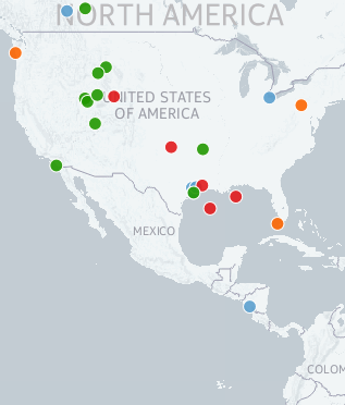 zoomed in screenshot of map of places Justin Gosses has done geology.